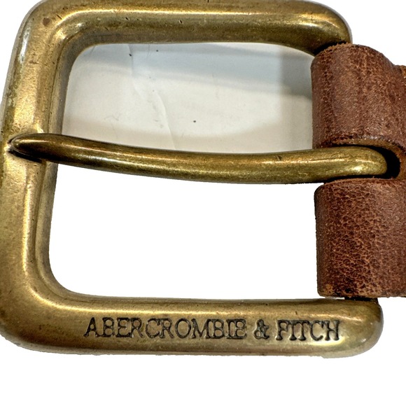 Abercrombie & Fitch Vintage Men's Brown Leather Braided Belt Medium Moose Logo - Picture 3 of 8